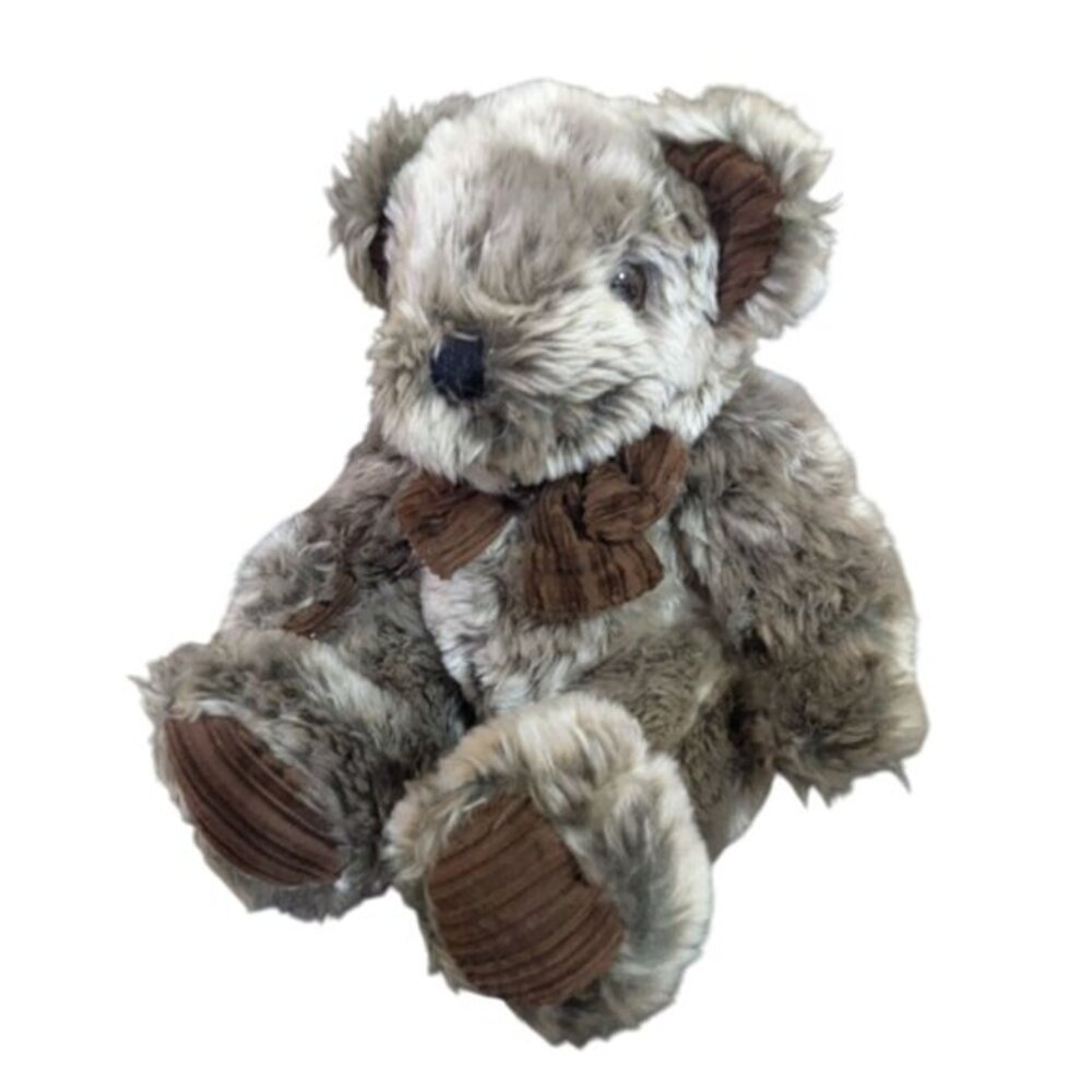 Walmart Frosted Grey Brown Faux Fur‎ Teddy Bear Plush 9 Inch Corduroy Accents